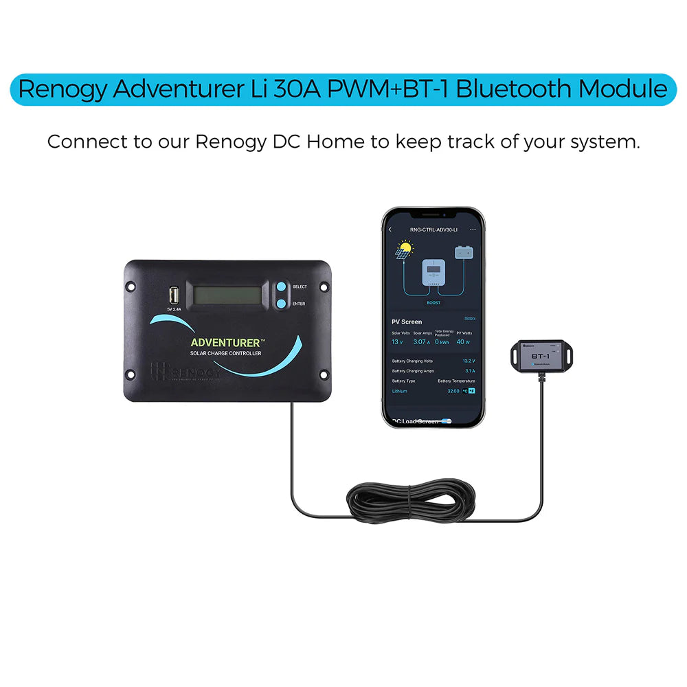 Adventurer Li 30A PWM Flush Mount Charge Controller W/ LCD